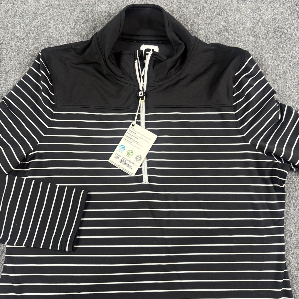 Footjoy Half Zip Stripe Pullover Womens Large Black White Performance Golf NWT